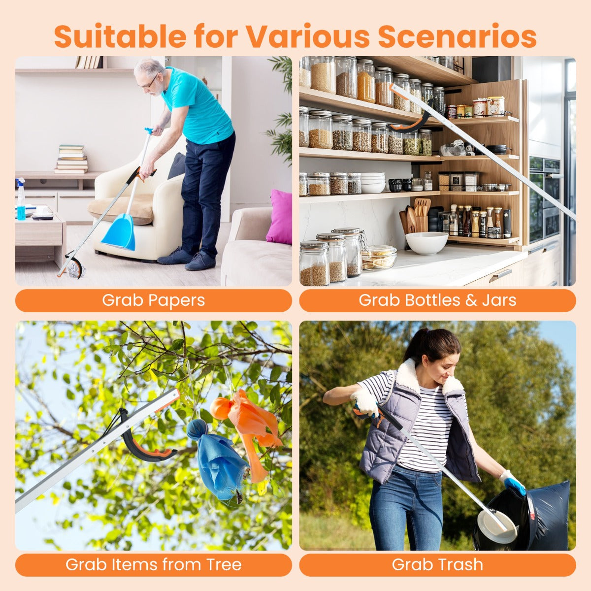 Livsk costway extra lange grijptang van 88 cm tuingrijper afvalverzamelaarstang lichte aluminium klauw 1 stuk 4