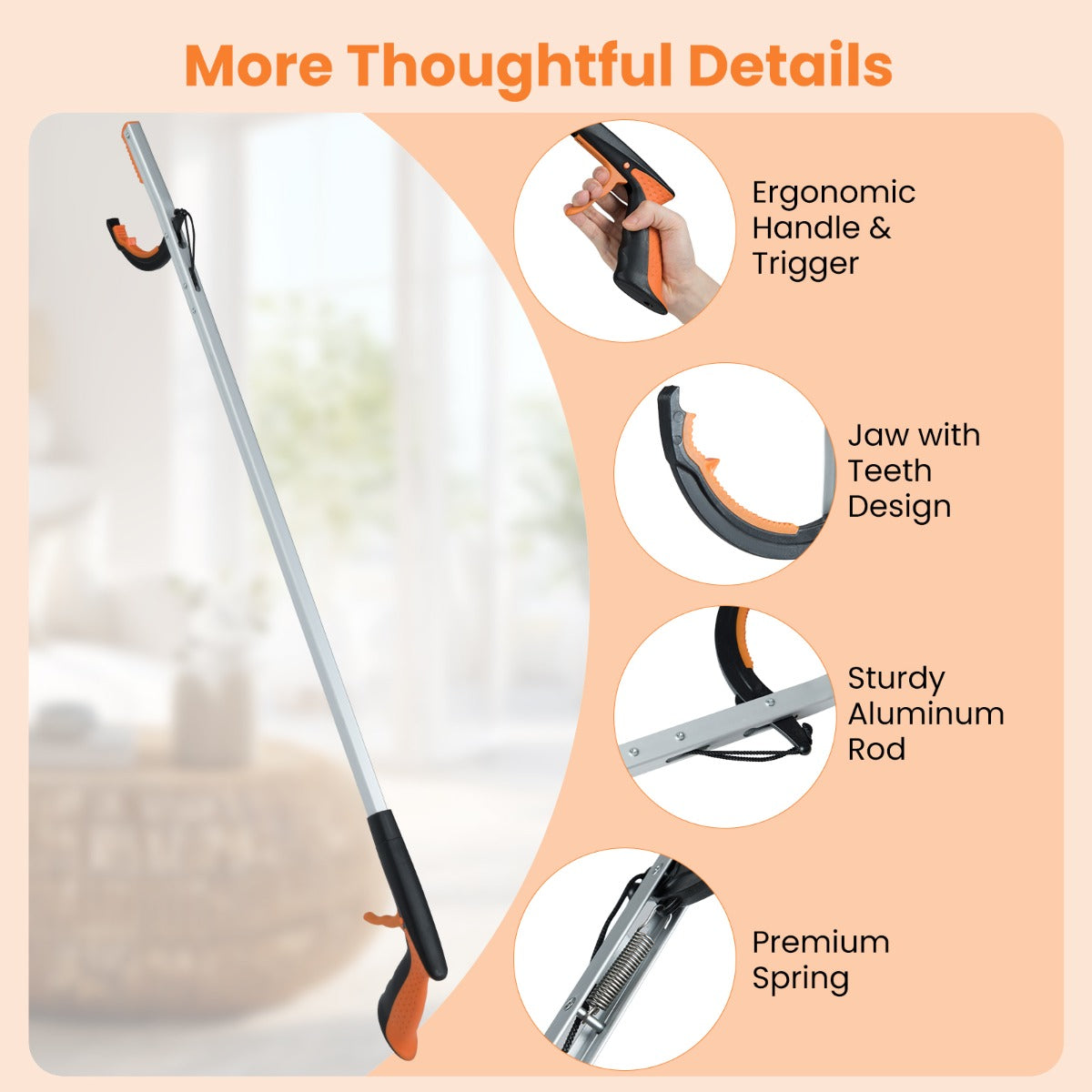 Livsk costway extra lange grijptang van 88 cm tuingrijper afvalverzamelaarstang lichte aluminium klauw 1 stuk 5