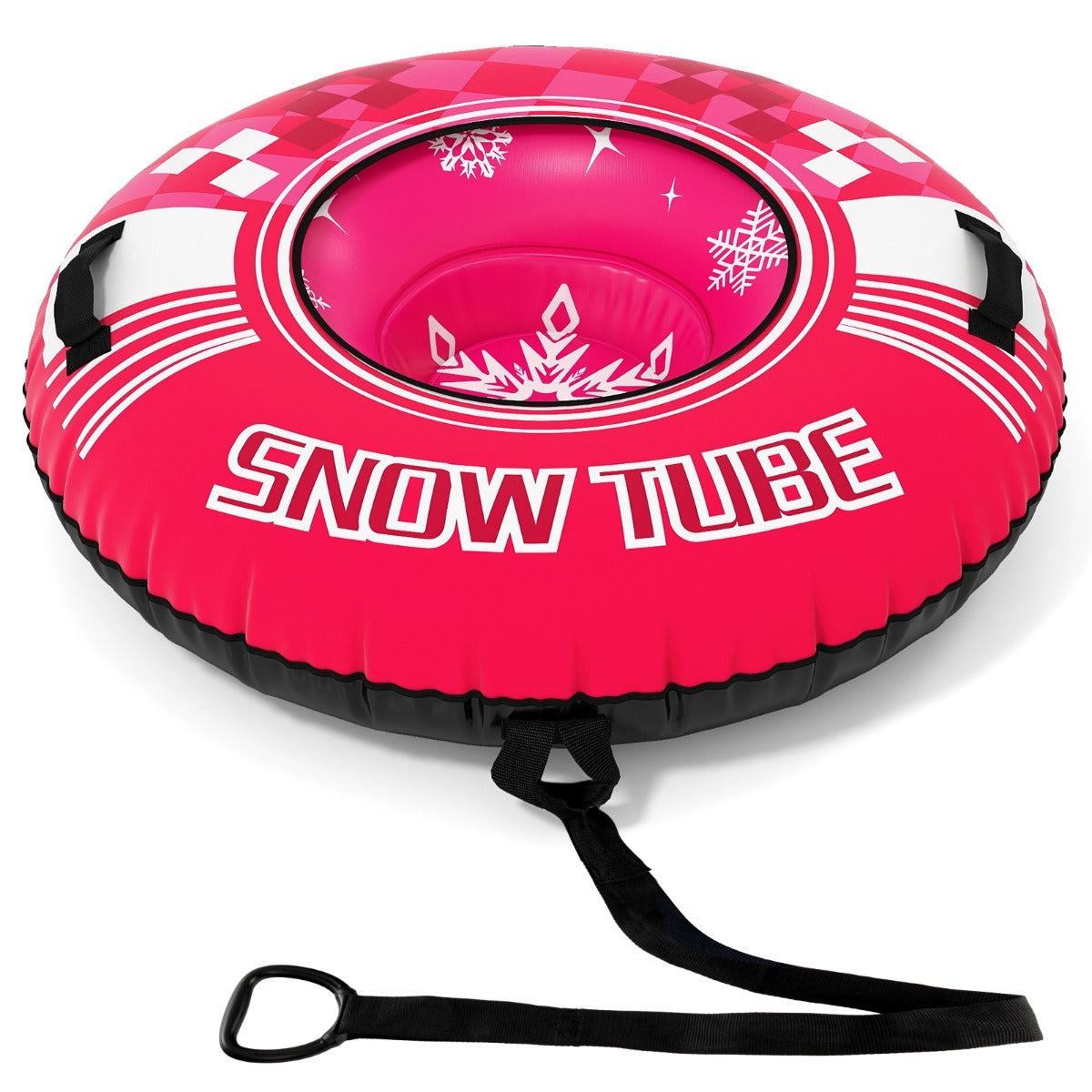Livsk costway familie winterpret slee set opvouwbare slee met dubbele rugleuning en opblaasbare sneeuwboei 107cm met sleepband roze 1 1