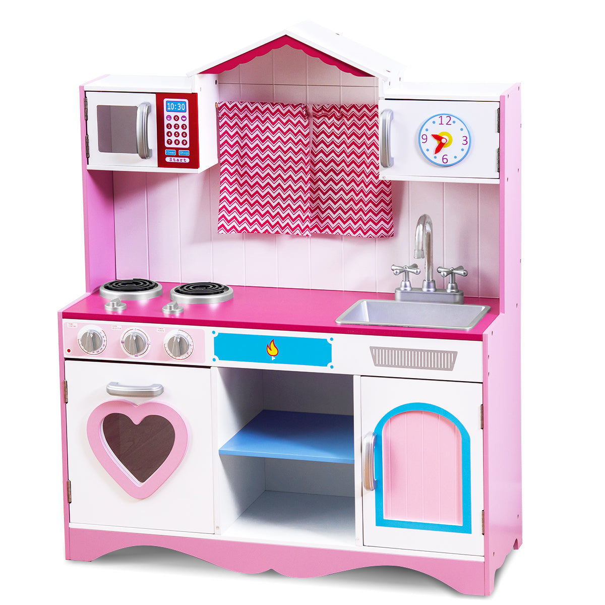 LIVSK Houten Keukenspeelset - Realistische Kraan en Gootsteen - Oven met Geluid - Grote Opbergruimte - Veilig en Duurzaam - Roze
