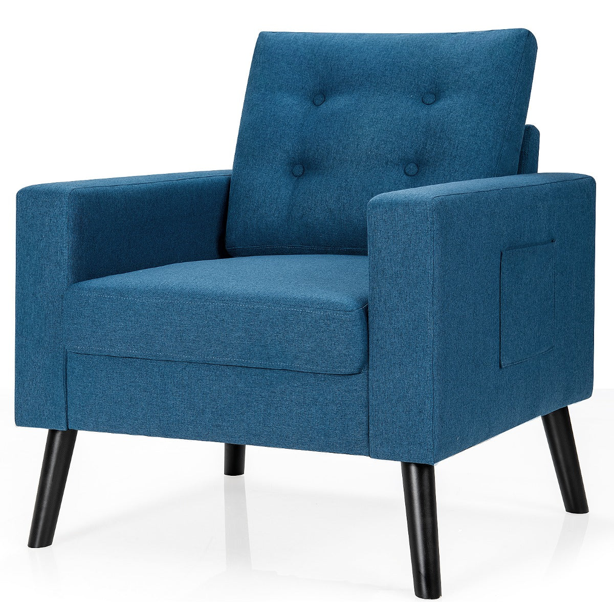 LIVSK Accentstoel van Linnen - Ergonomisch met Brede Armleuningen - Stabiel Massief Houten Frame - Zijvakken - Blauw