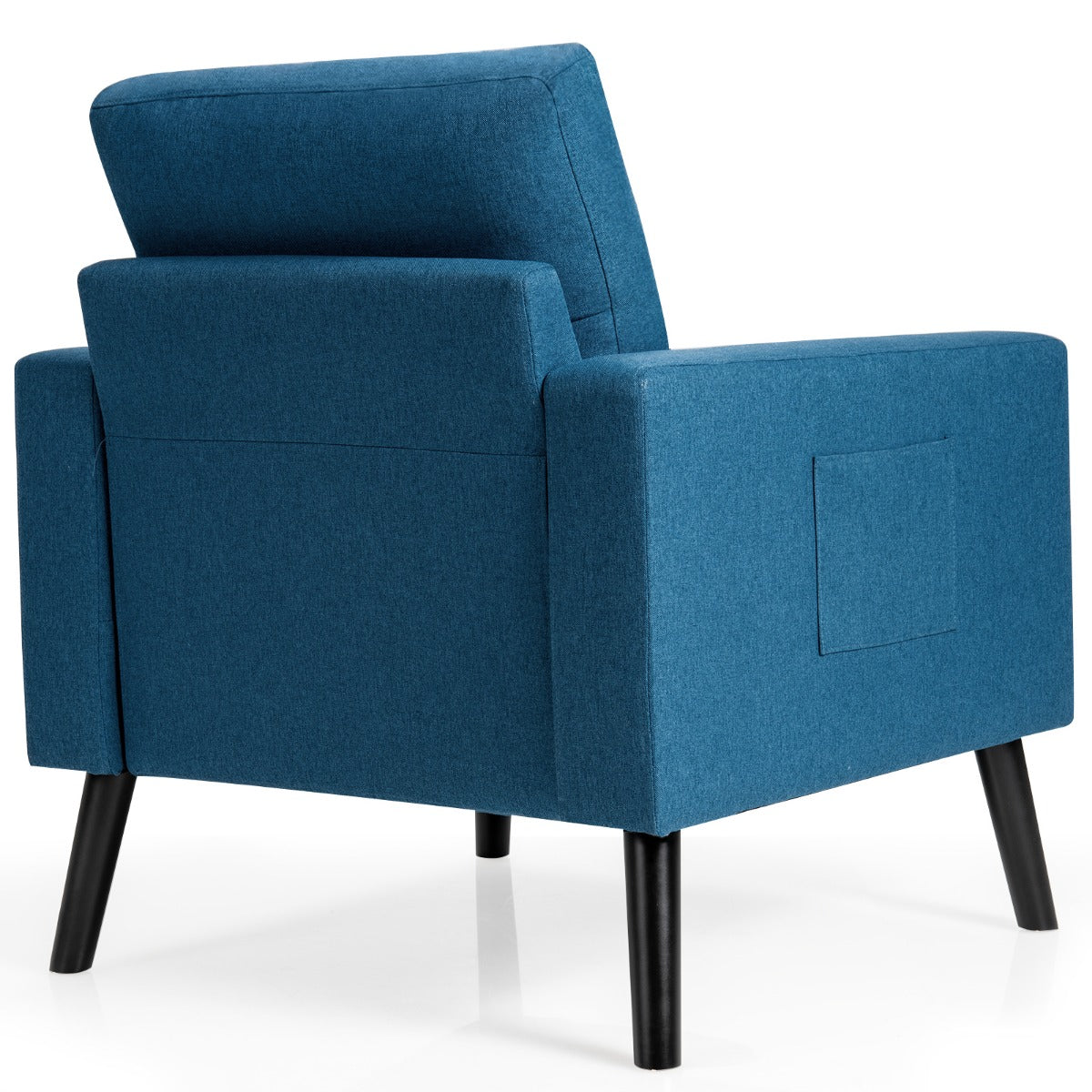 LIVSK Accentstoel van Linnen - Ergonomisch met Brede Armleuningen - Stabiel Massief Houten Frame - Zijvakken - Blauw
