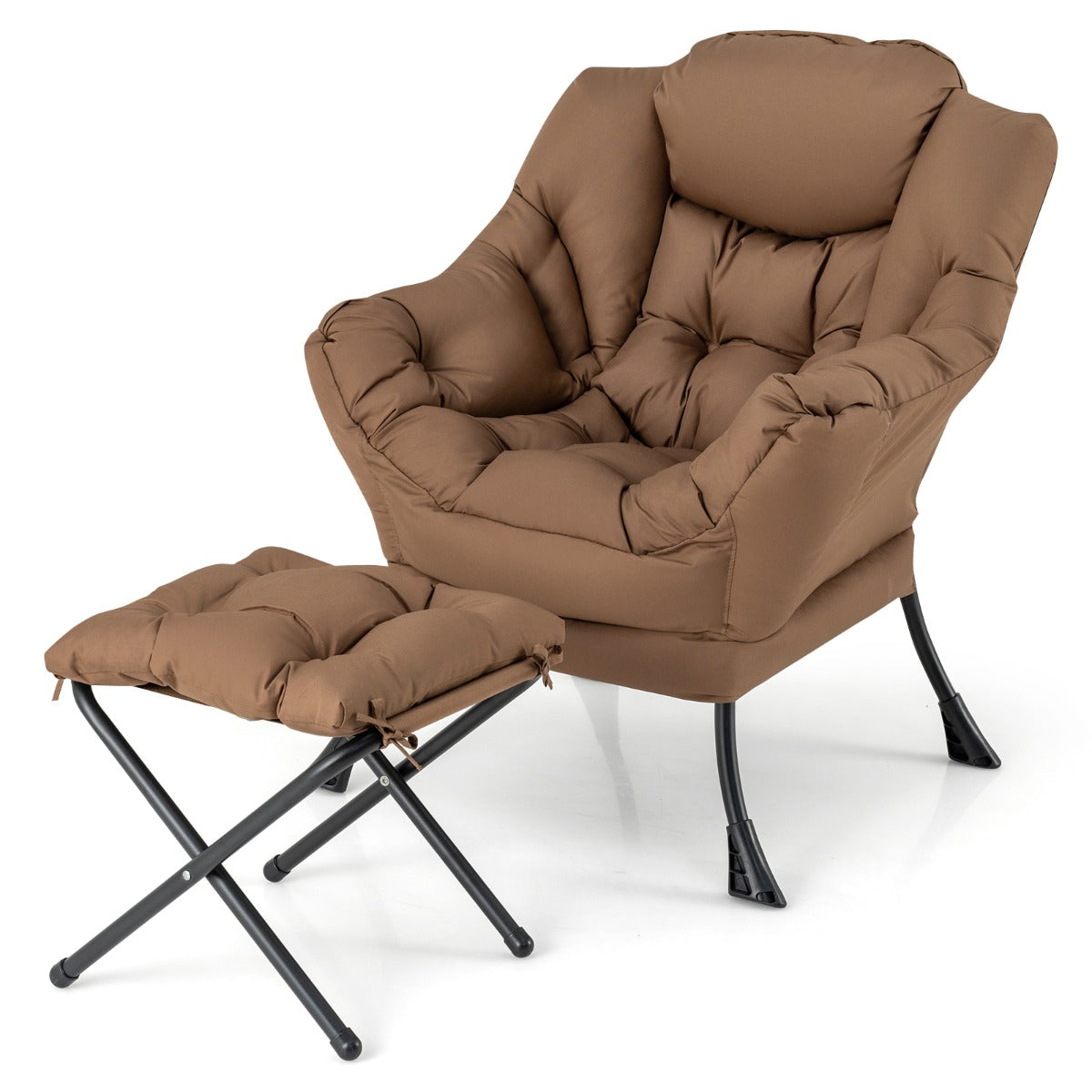LIVSK Relaxstoel met Kruk - Ergonomisch Hoofdkussen - Inklapbare Voetensteun - Stabiele Constructie - Tot 150 kg - Bruin