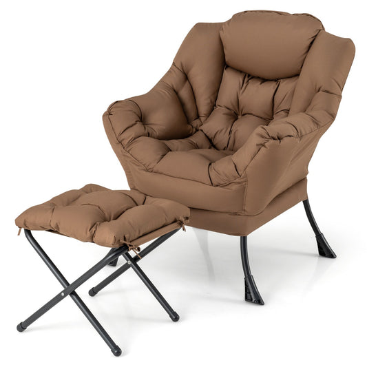 LIVSK Relaxstoel met Kruk - Ergonomisch Hoofdkussen - Inklapbare Voetensteun - Stabiele Constructie - Tot 150 kg - Bruin
