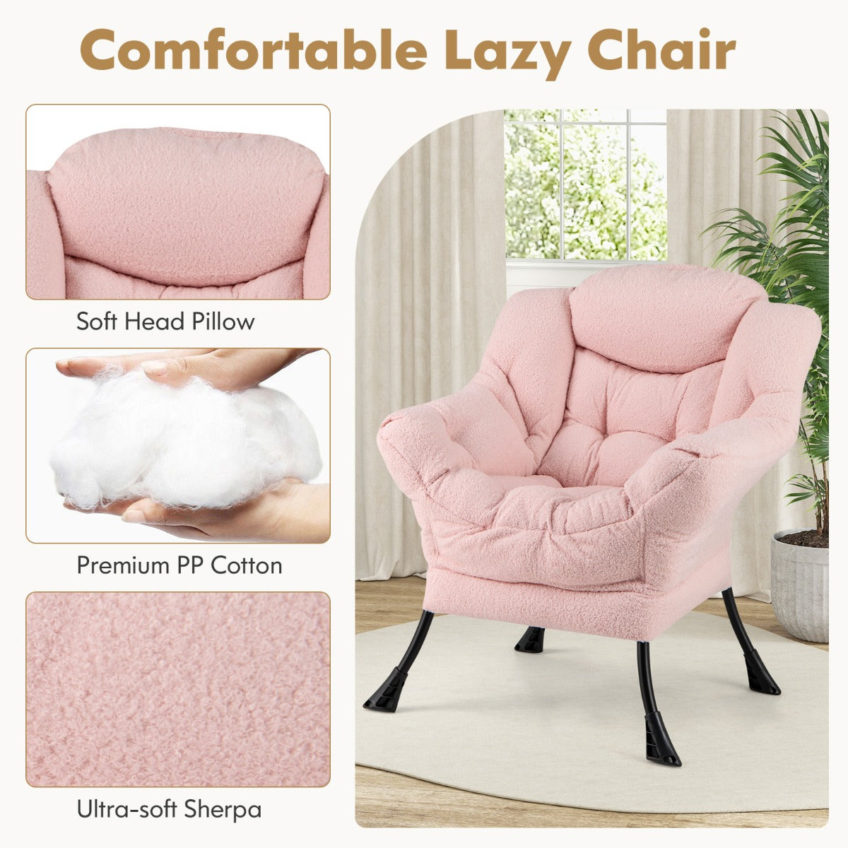 LIVSK Bijzetstoel met Voetenbank - Comfortabele Sherpa Stof - Opklapbaar en Multifunctioneel - Tot 150 kg - Beige