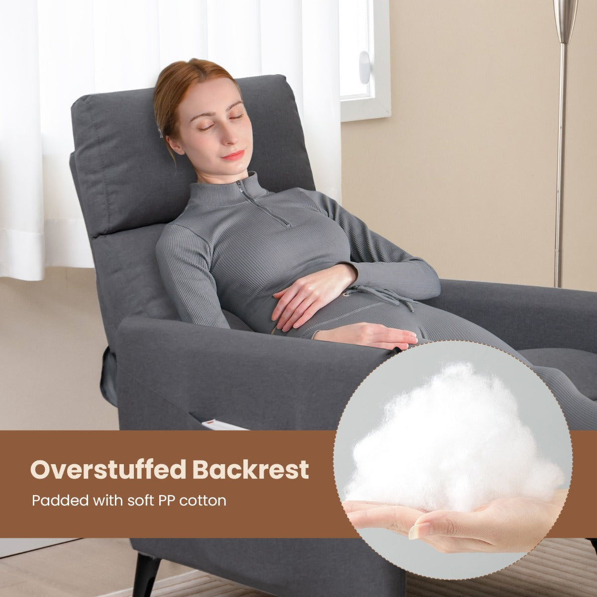 LIVSK Fauteuil met Ligfunctie - Verstelbare Rugleuning en Voetsteun - Huidvriendelijk Linnen - Stevig Frame - 80 x 68 x 104,5 cm