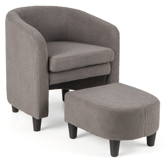 LIVSK Tonvormige Stoel en Poef Set - Ergonomisch Ontwerp - Verwijderbaar Kussen - Massief Houten Frame - Tot 150 kg - Grijs