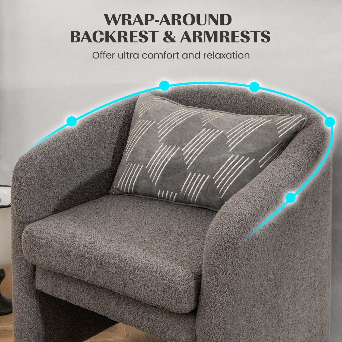 LIVSK Tonvormige Stoel en Poef Set - Ergonomisch Ontwerp - Verwijderbaar Kussen - Massief Houten Frame - Tot 150 kg - Grijs