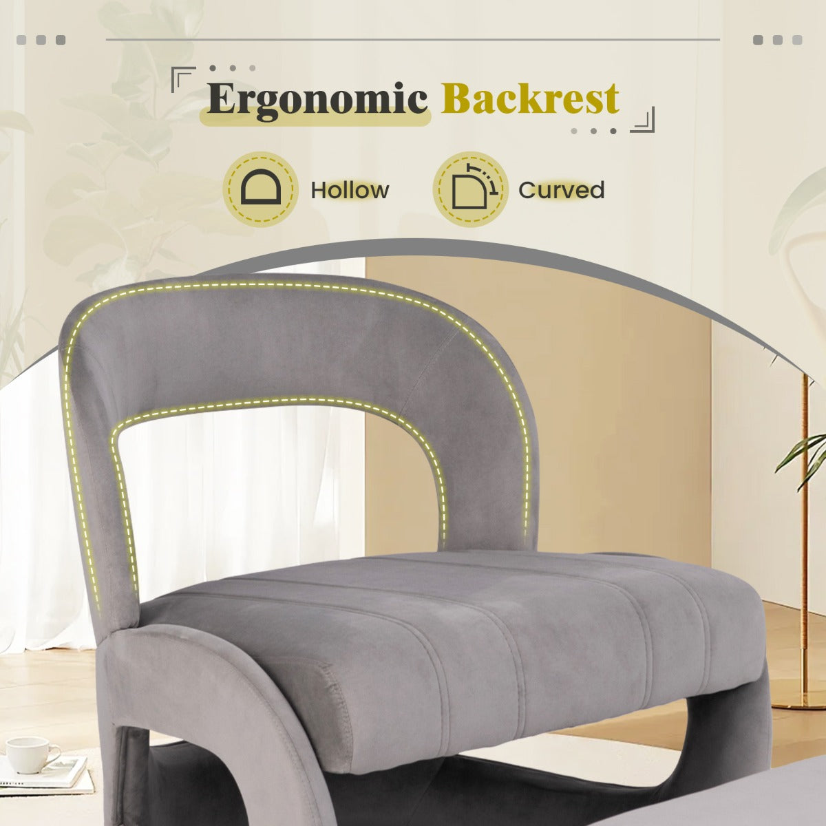 LIVSK Fauteuil- en Voetenbankset - Ergonomische Rugleuning - Zachte Velours - Duurzaam - Tot 180 kg - Grijs