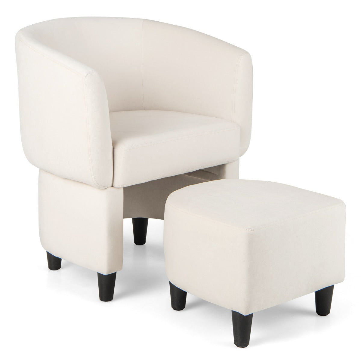 LIVSK Accentstoel en Voetenbankset - Ergonomisch Design - Fluweel Bekleed - Massief Houten Frame - Tot 150 kg - Beige