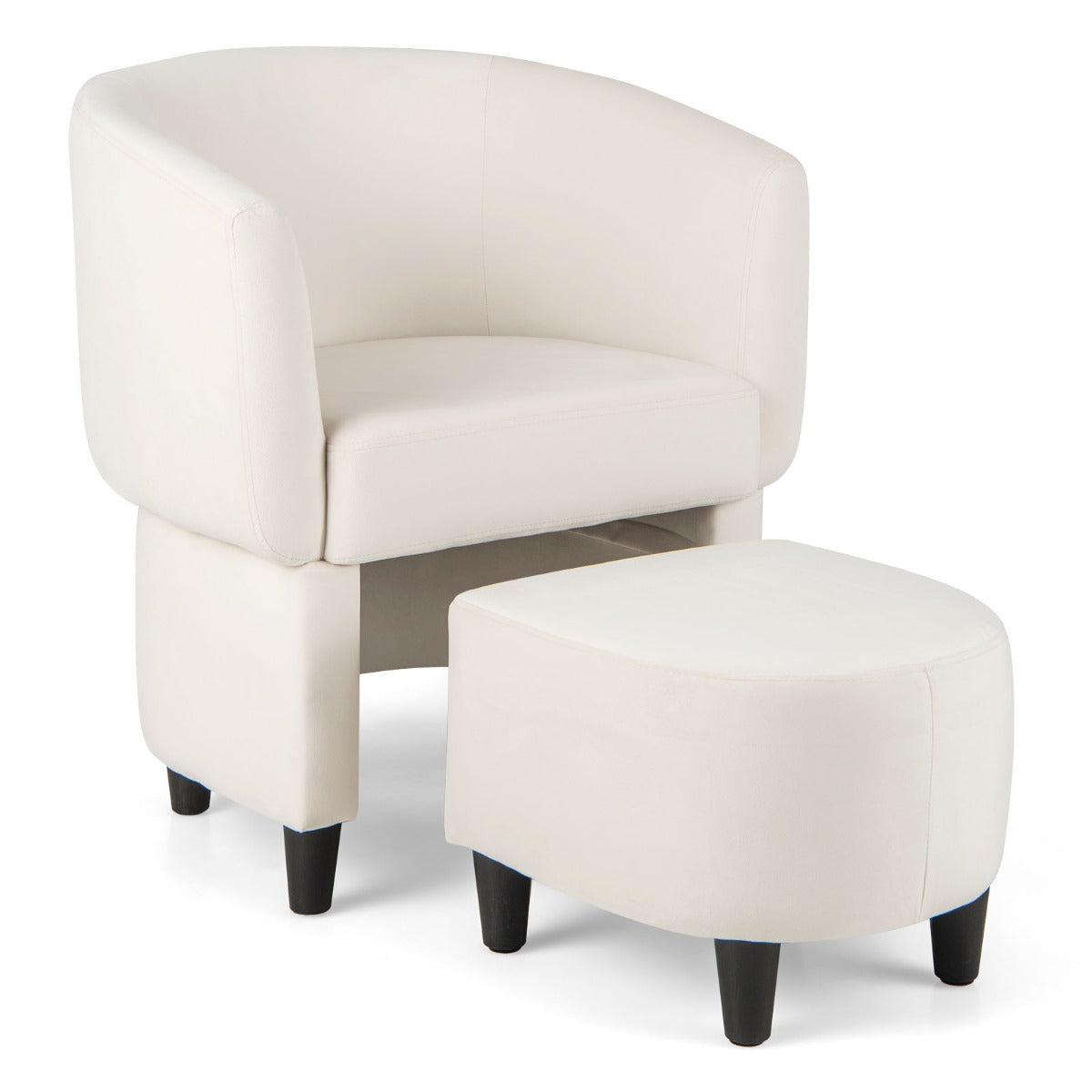 LIVSK Accentstoel en Voetenbankset - Ergonomisch Design - Fluweel Bekleed - Massief Houten Frame - Tot 150 kg - Beige