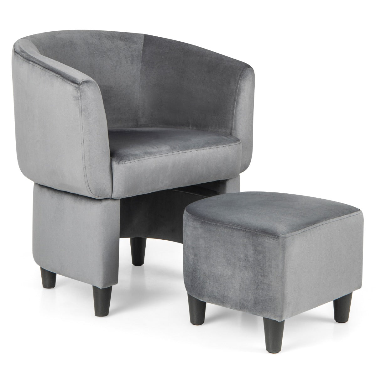 LIVSK Accentstoel en Voetenbankset - Ergonomisch Ontwerp - Fluwelen Bekleding - Massief Houten Frame - Tot 150 kg - Grijs