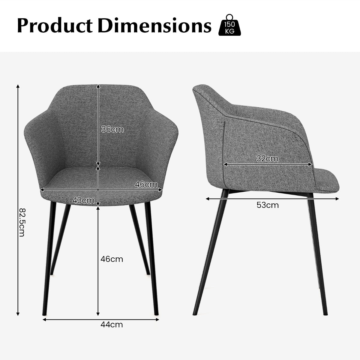 LIVSK Moderne Eetkamerstoel Set van 2 - Stabiel X-vormig Frame - Ergonomisch Design - Comfortabel Kussen - Tot 150 kg - Grijs