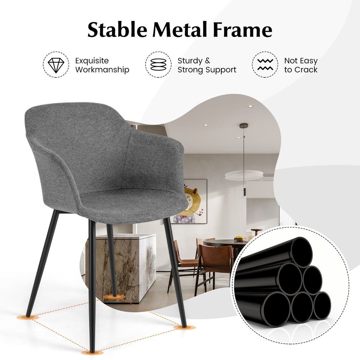 LIVSK Moderne Eetkamerstoel Set van 2 - Stabiel X-vormig Frame - Ergonomisch Design - Comfortabel Kussen - Tot 150 kg - Grijs