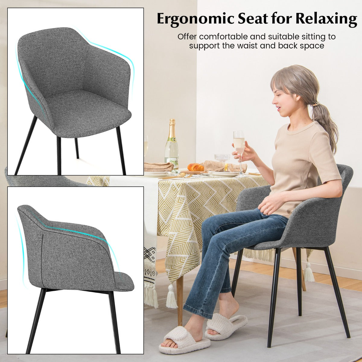LIVSK Moderne Eetkamerstoel Set van 2 - Stabiel X-vormig Frame - Ergonomisch Design - Comfortabel Kussen - Tot 150 kg - Grijs
