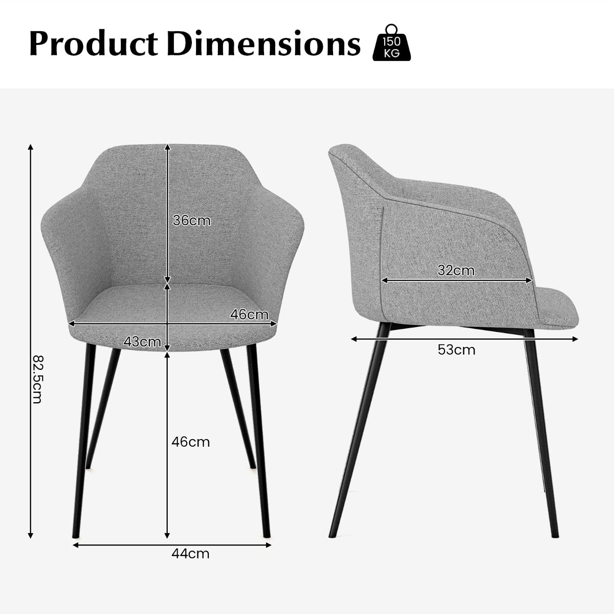 LIVSK Moderne Eetkamerstoel Set van 2 - Linnen Zitoppervlak - Stevig X-vormig Frame - Ergonomisch Ontwerp - Tot 150 kg -