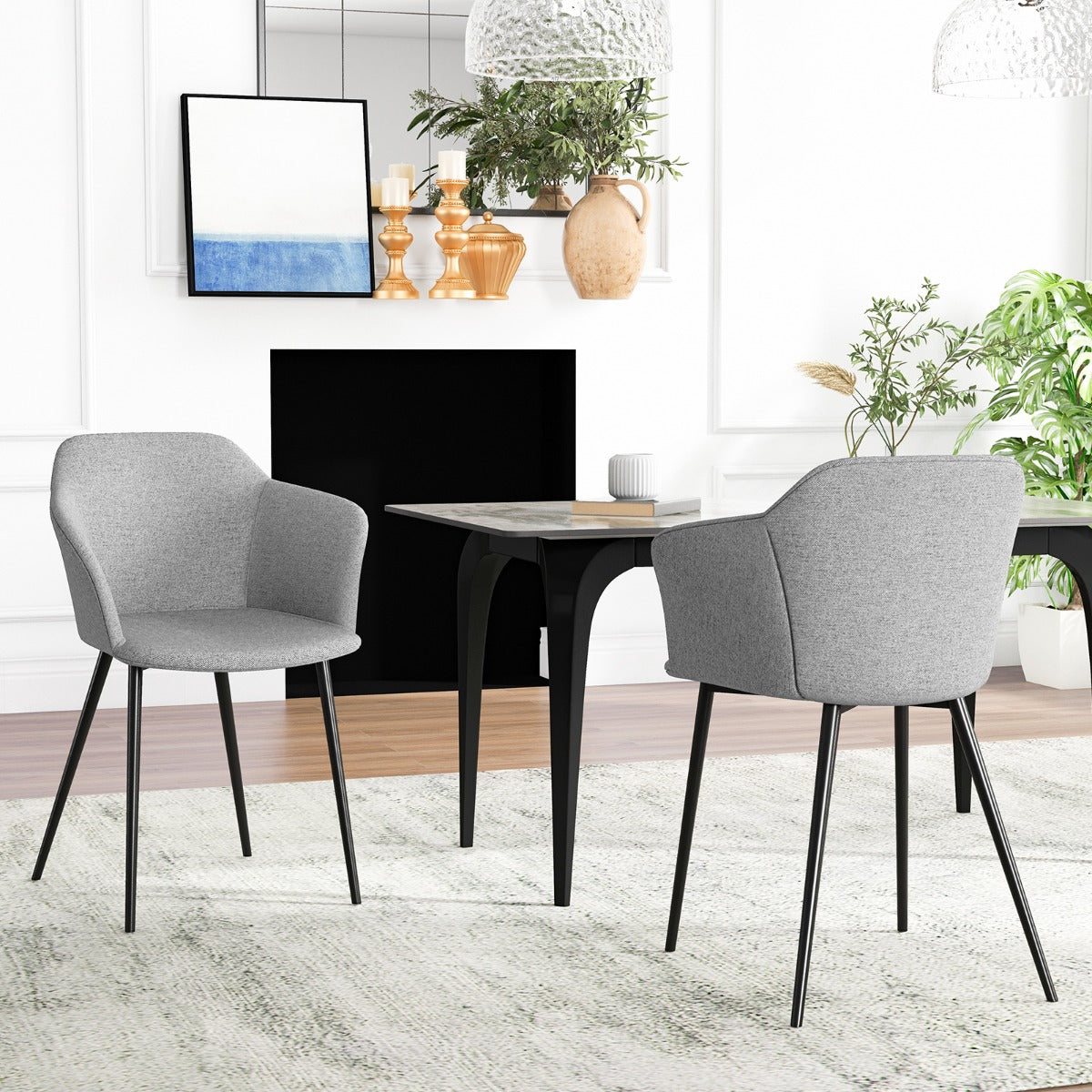 LIVSK Moderne Eetkamerstoel Set van 2 - Linnen Zitoppervlak - Stevig X-vormig Frame - Ergonomisch Ontwerp - Tot 150 kg -