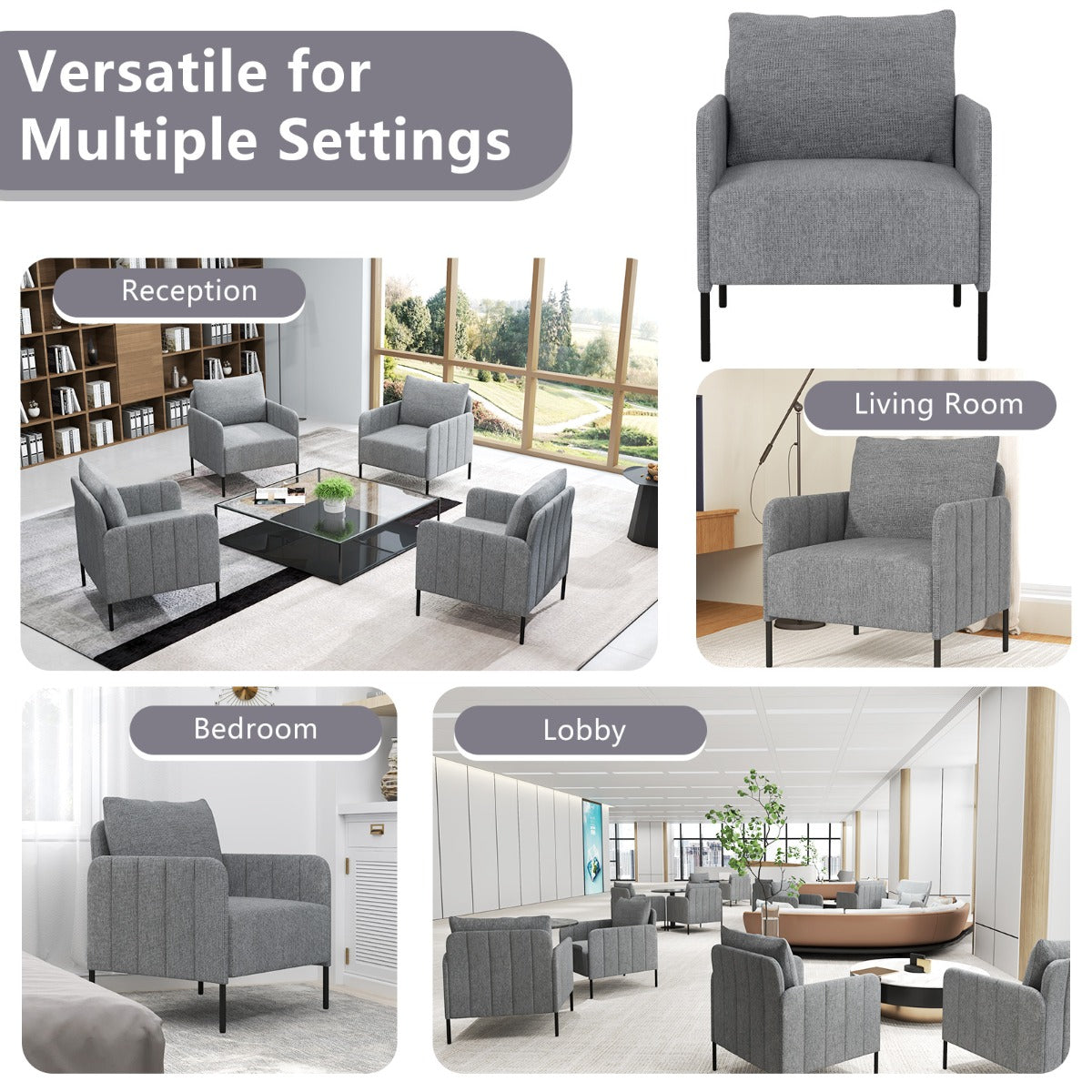 LIVSK Accentstoel - Chenille-Stof - Royale Zitdiepte 75 cm - Verstelbare Voetsteunen - Robuuste Constructie - Grijs