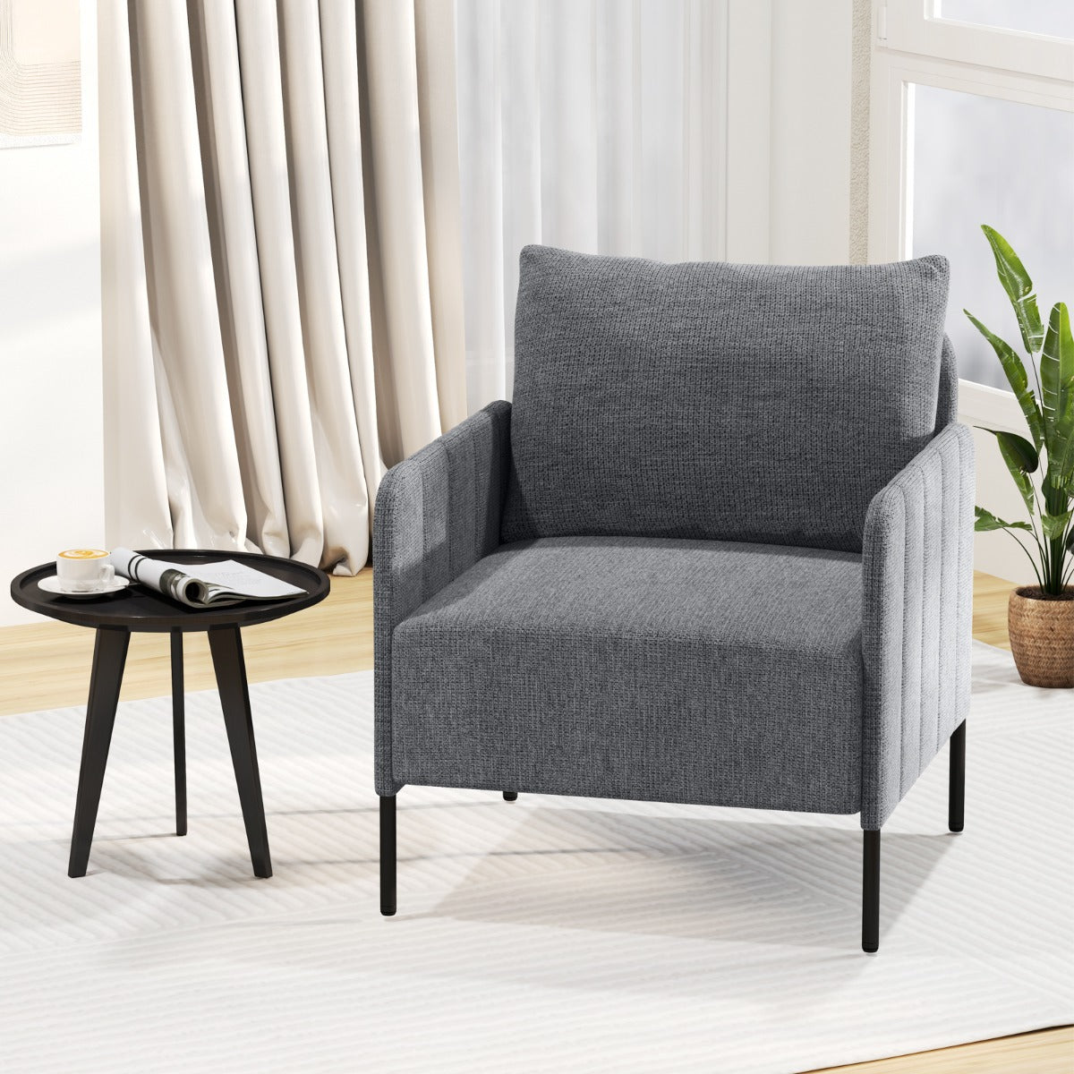 LIVSK Accentstoel - Chenille-Stof - Royale Zitdiepte 75 cm - Verstelbare Voetsteunen - Robuuste Constructie - Grijs