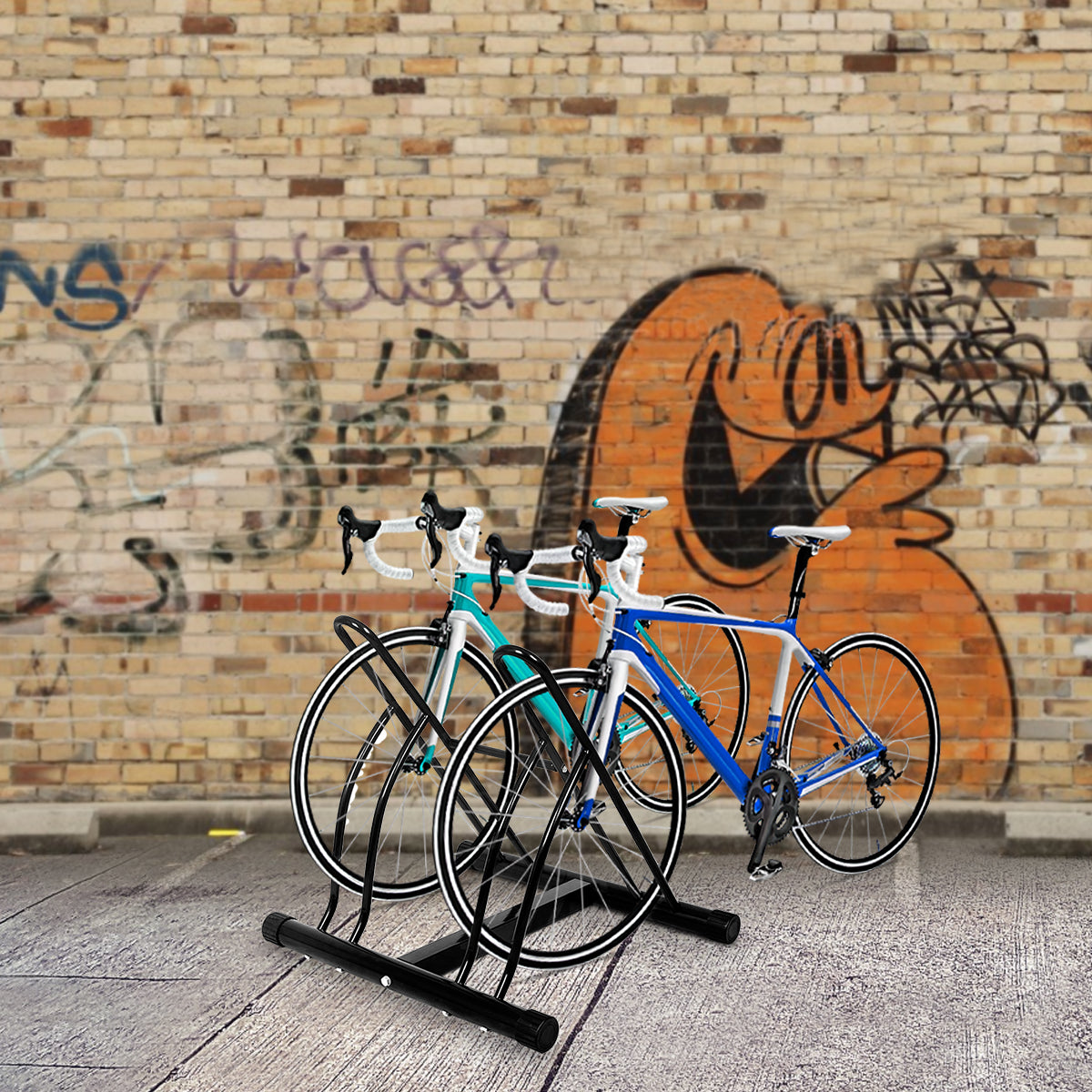Livsk costway fietsenrek vloerstandaard fietsenrek voor 2 fietsen meervoudige standaard display standaard fietshouder zwart 60 x 53 x 56 cm 2