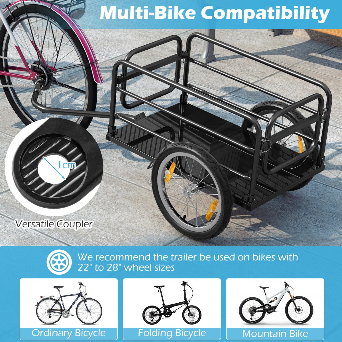 LIVSK Opvouwbare Fietskar - Roestbestendig Metalen Frame - 55 kg Draagvermogen - Luchtwielen met Reflectoren - Zwart + Blauw