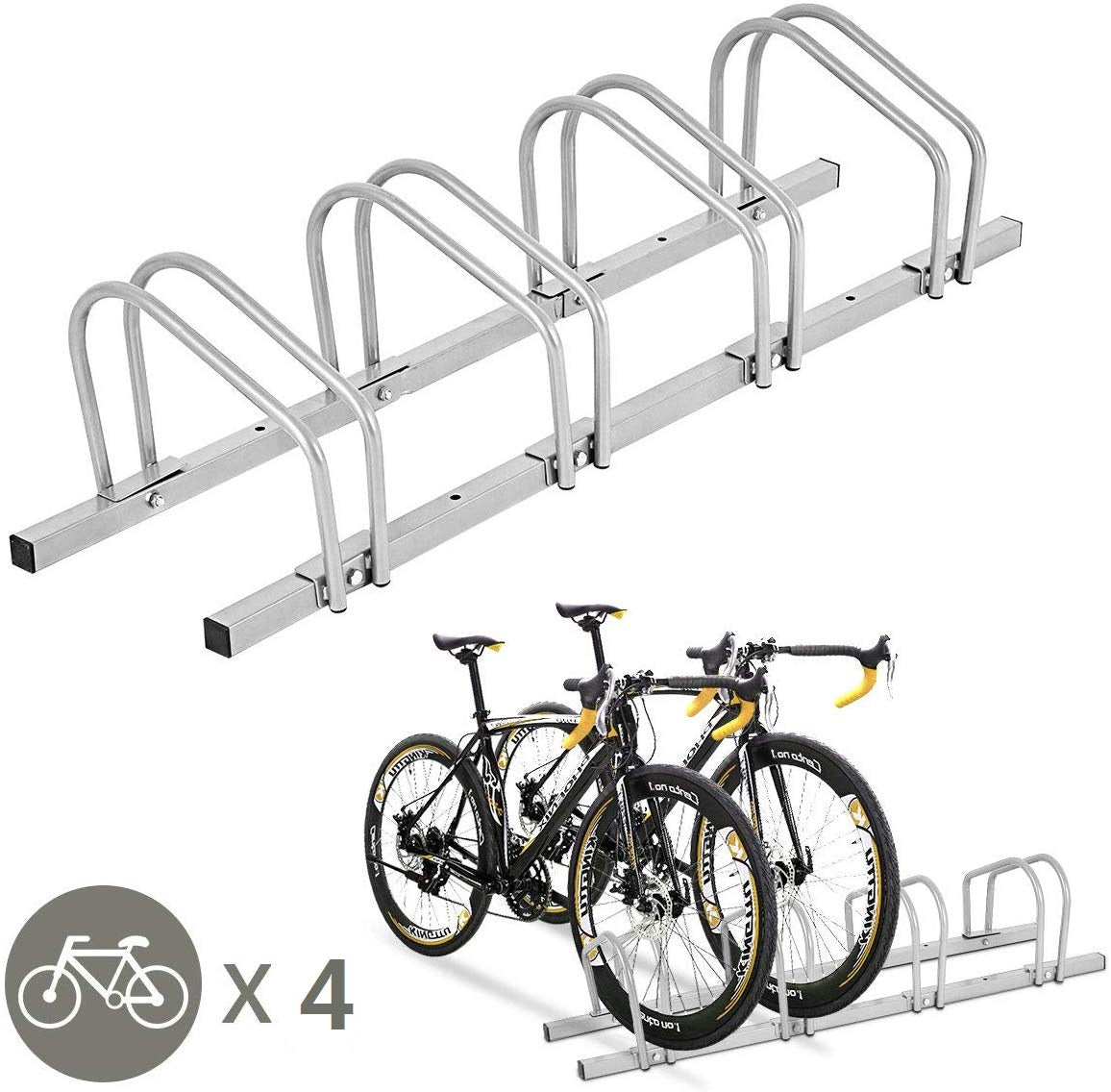 LIVSK Fietsenrek voor 4 Fietsen - Robuust Staal - Weerbestendig - Compact en Eenvoudig te Monteren - Zilver