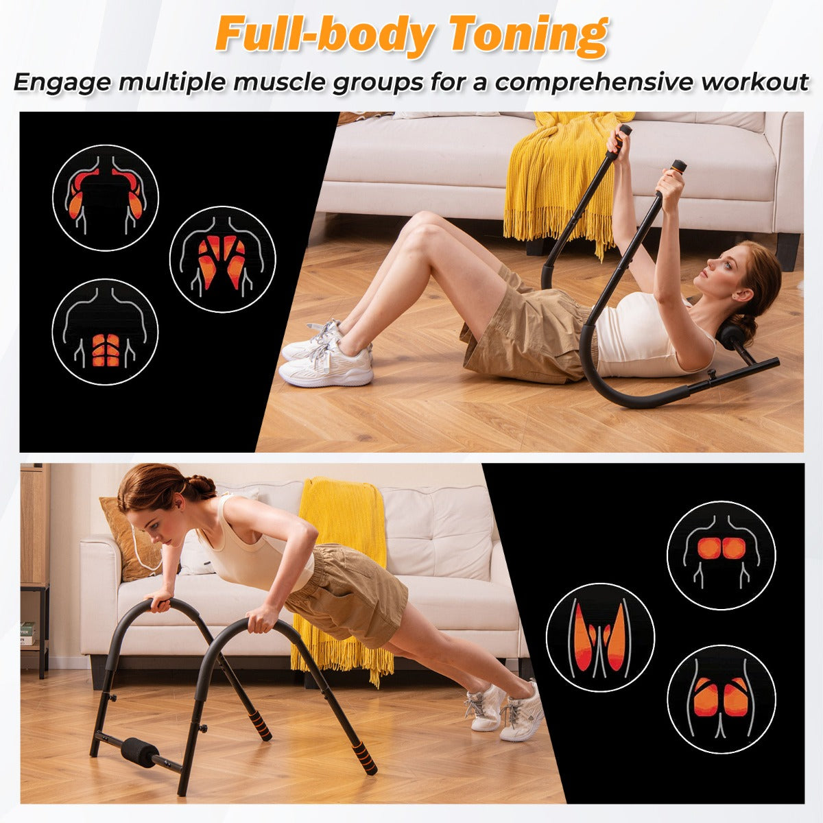 LIVSK Opvouwbare AB-trainer - Tot 150 kg Draagvermogen - Gevoerde Hoofd-/Neksteun - Antisliphandvatten - Compact - Zwart