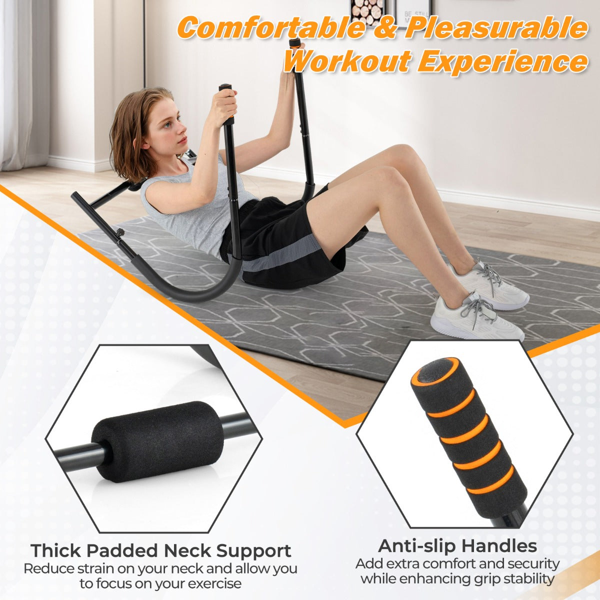 LIVSK Opvouwbare AB-trainer - Tot 150 kg Draagvermogen - Gevoerde Hoofd-/Neksteun - Antisliphandvatten - Compact - Zwart