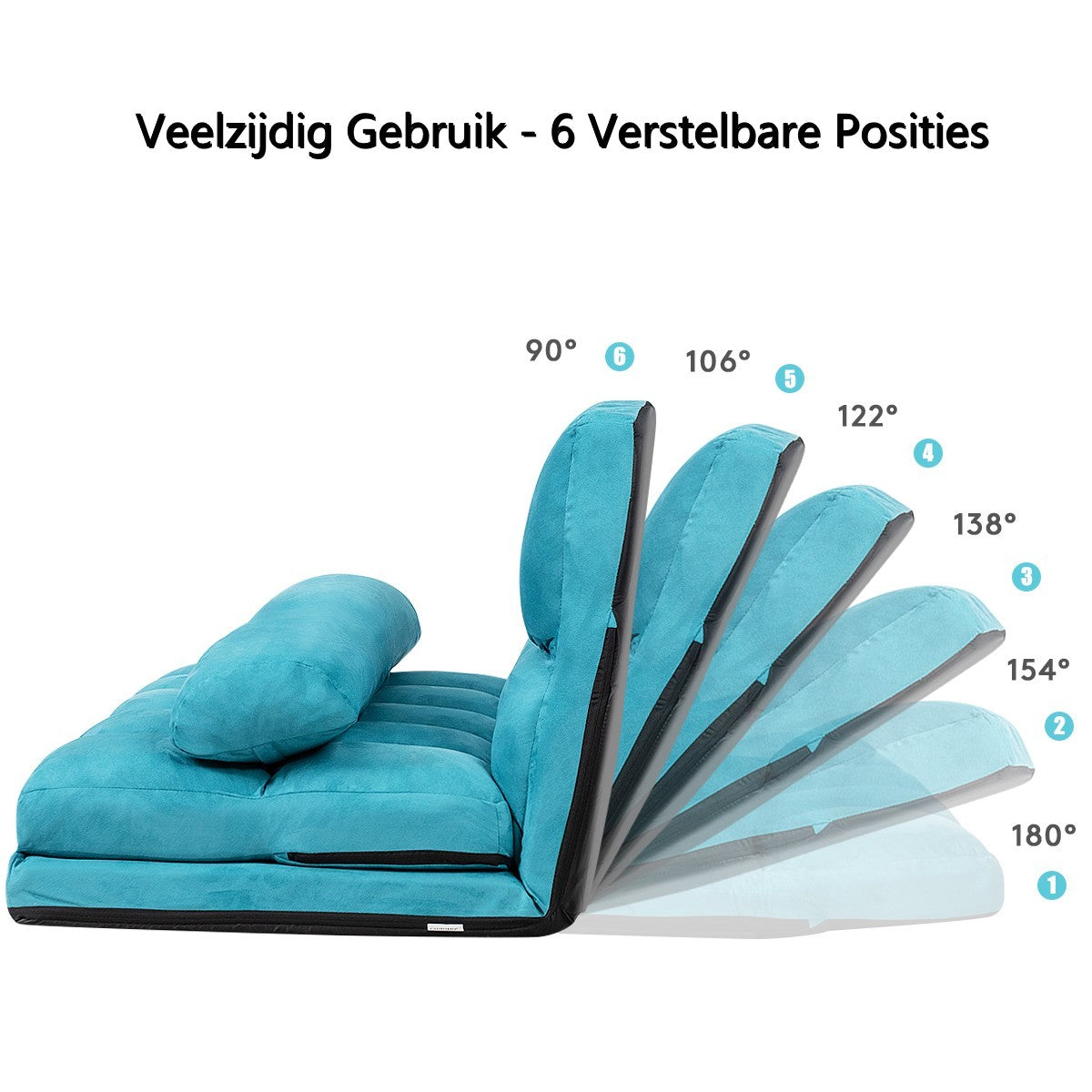 LIVSK Verstelbare Vloerbank met Kussens - Opvouwbaar - 6 Rugstanden - Premium Stalen Frame - Tot 150 kg - Blauw