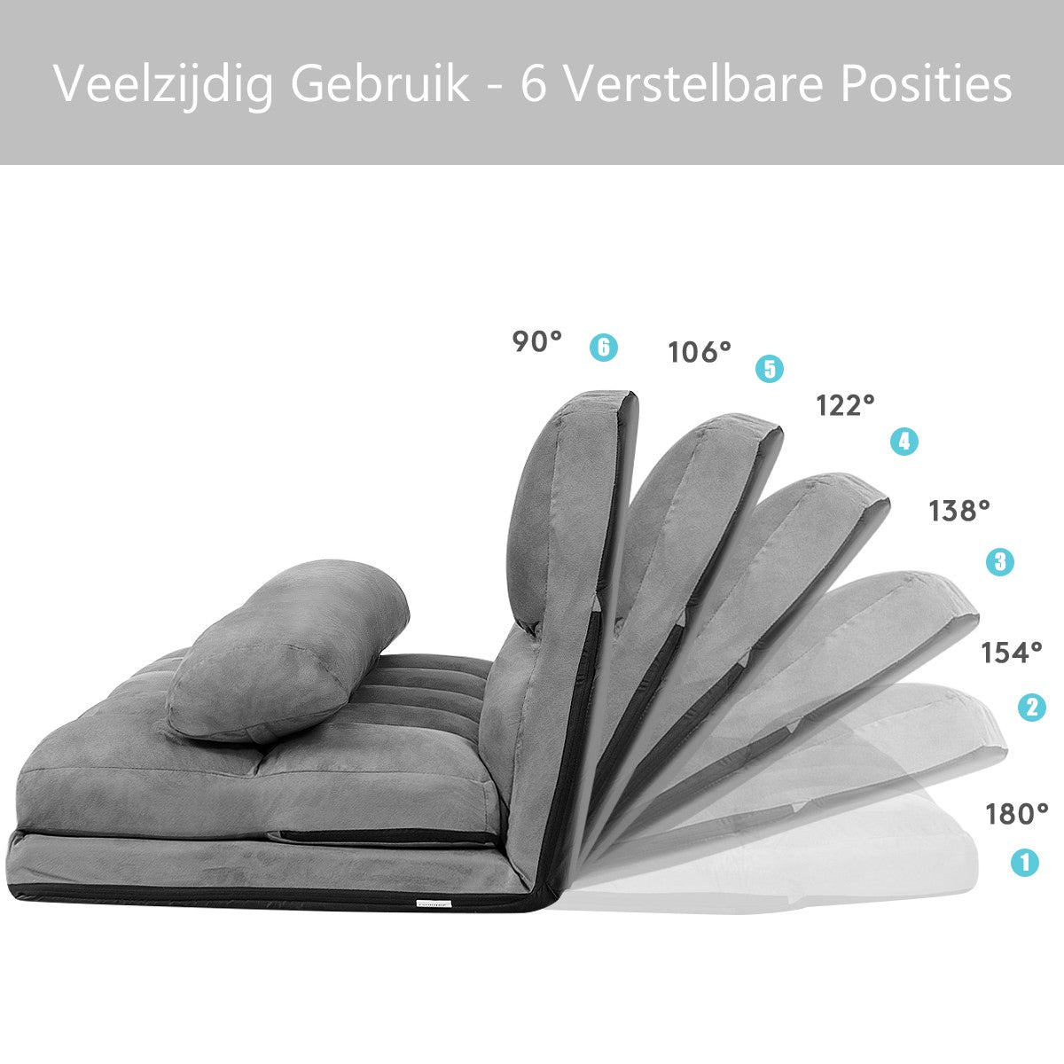 LIVSK Verstelbare Vloerbank - Opvouwbaar Ontwerp - Premium Stalen Frame - 6 Rugposities - Tot 150 kg - Grijs