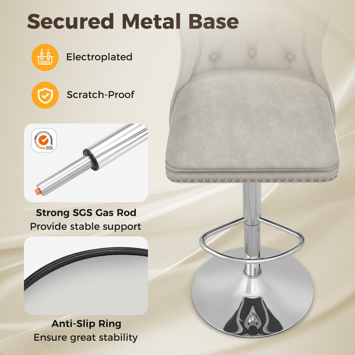 LIVSK Verstelbare Barkrukken Set - Ergonomisch en Draaibaar - Zithoogte 67-87 cm - Duurzaam Metalen Onderstel - Grijs