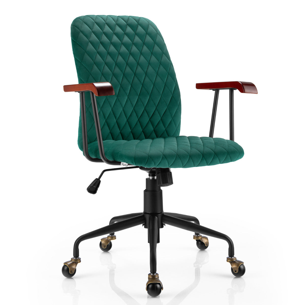 LIVSK Ergonomische Bureaustoel - Verstelbare Rugleuning - 360° Draaibaar - Antieke Koperen Wielen - Tot 150 kg - Groen Fluweel