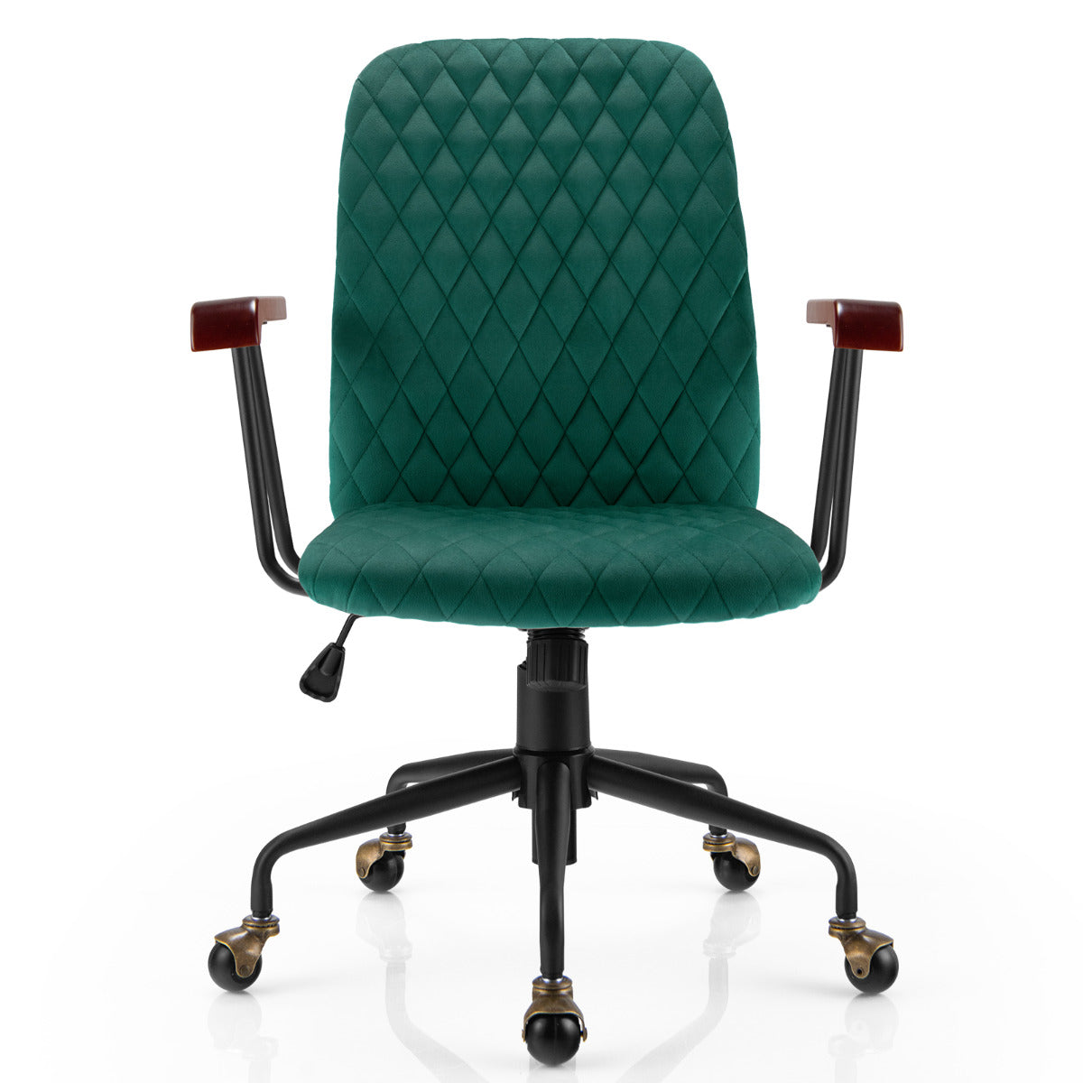 LIVSK Ergonomische Bureaustoel - Verstelbare Rugleuning - 360° Draaibaar - Antieke Koperen Wielen - Tot 150 kg - Groen Fluweel