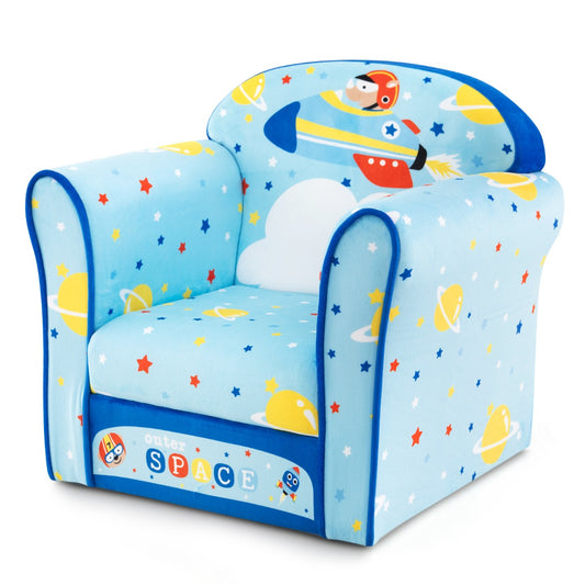 LIVSK Kinderstoel - Fluwelen Zacht Ruimtetema - Ergonomische Rugleuning - Belastbaar tot 50 kg - Lichtgewicht - Blauw