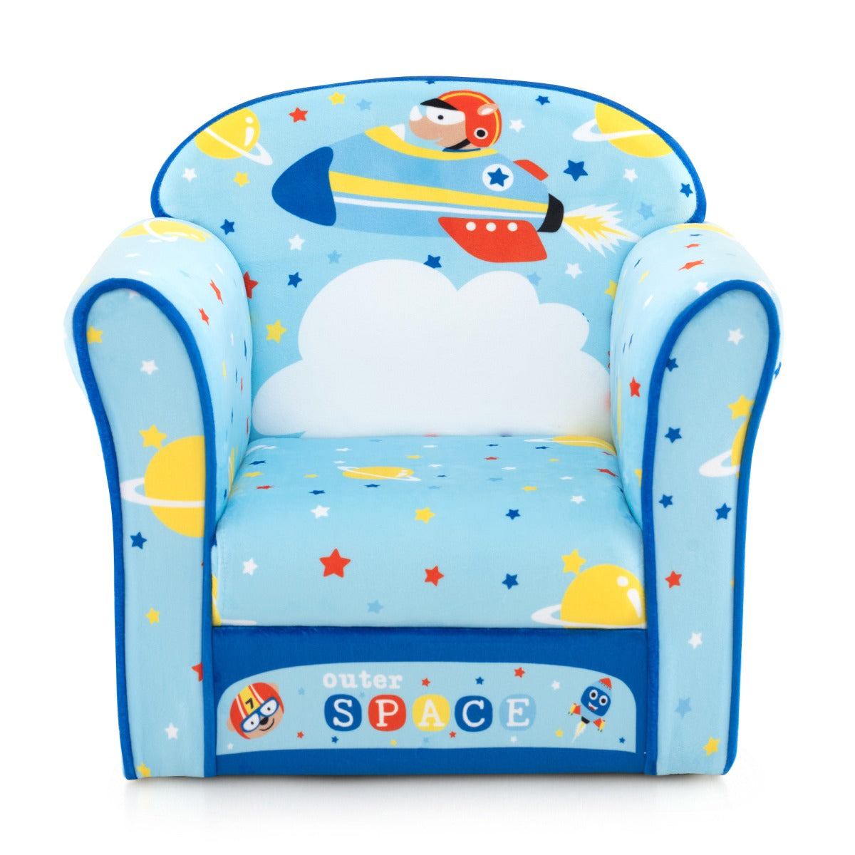LIVSK Kinderstoel - Fluwelen Zacht Ruimtetema - Ergonomische Rugleuning - Belastbaar tot 50 kg - Lichtgewicht - Blauw