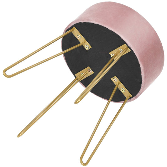 LIVSK Fluwelen Voetenbank - Robuust MDF en Staal - Comfortabel en Stijlvol - Tot 100 kg - 39 x 39 x 46 cm - Roze