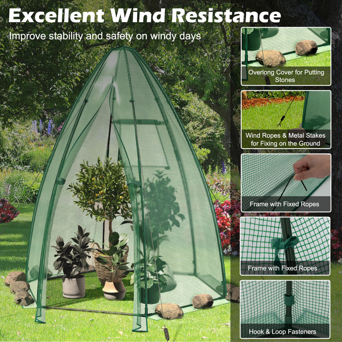 LIVSK Draagbare Mini-Broeikas - Voor Kleine Balkons en Tuinen - Windbestendig met Oprolbare Deur - 160 x 160 x 183 cm - Groen