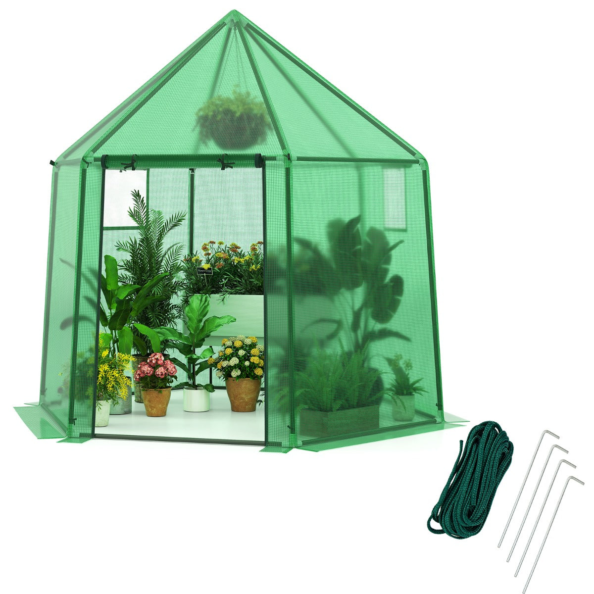LIVSK Mini-walk-in Kas - Oprolbare Deur - Dubbele Mesh-Vensters - PE-Coating - 198 x 172 x 190 cm - Groen