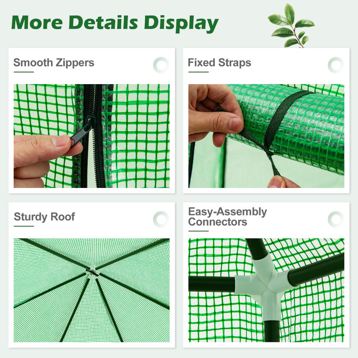 LIVSK Mini-walk-in Kas - Oprolbare Deur - Dubbele Mesh-Vensters - PE-Coating - 198 x 172 x 190 cm - Groen