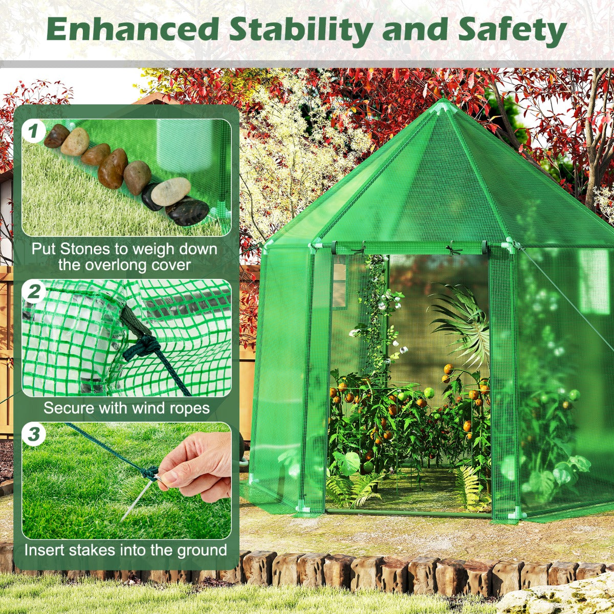 LIVSK Mini-walk-in Kas - Oprolbare Deur - Dubbele Mesh-Vensters - PE-Coating - 198 x 172 x 190 cm - Groen