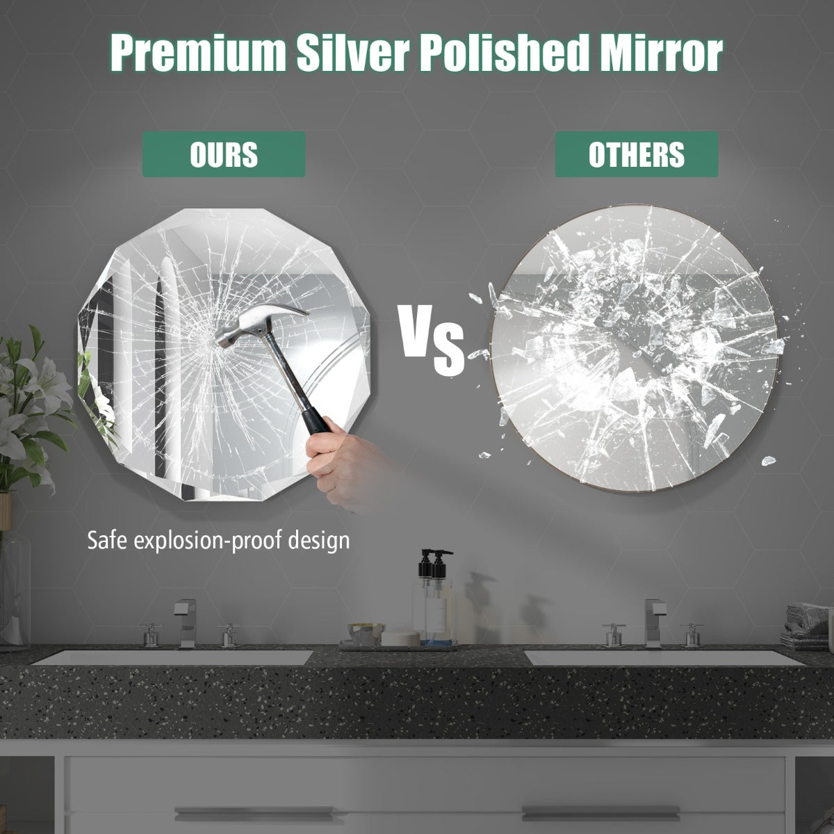 LIVSK Decoratieve Wandspiegel - Veilig HD-glas - Eenvoudige installatie - 76 x 76 cm - Rond - Zilver