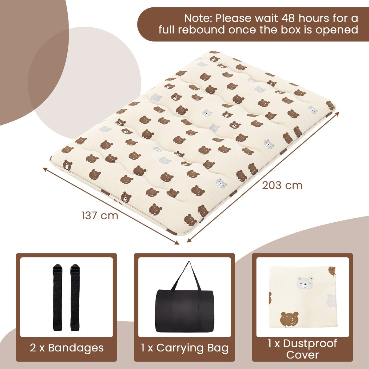 LIVSK Opvouwbare Futon-matras - Wasbare Microvezelhoes - Comfortabel als Slaapmat of Speelmat - 200 x 140 x 10 cm - Beige