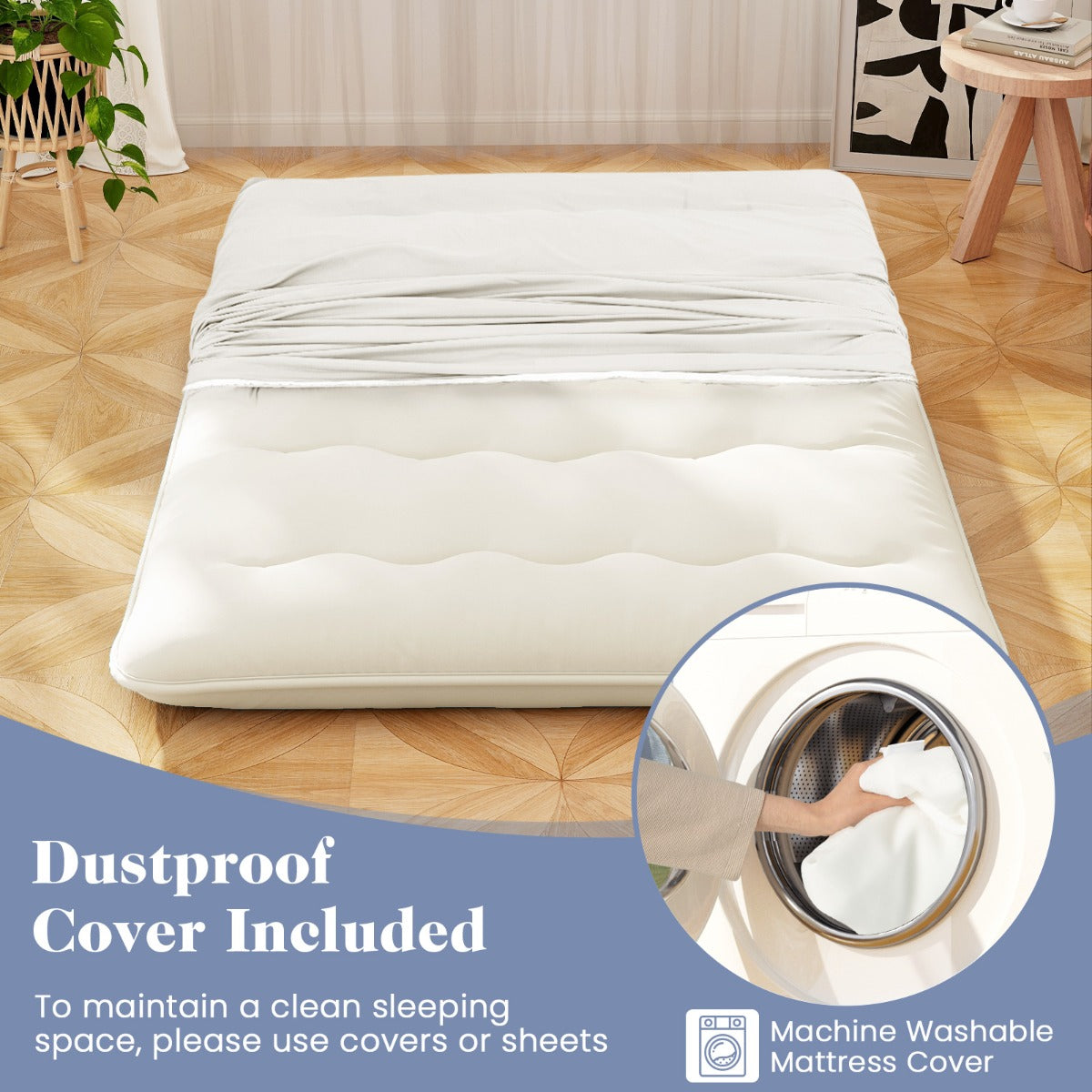 LIVSK Opvouwbare Futon-matras - Hoogwaardige Polyester - Wasbare Microvezelhoes - Veelzijdig voor Thuis en Kamperen - 200 x 140 x