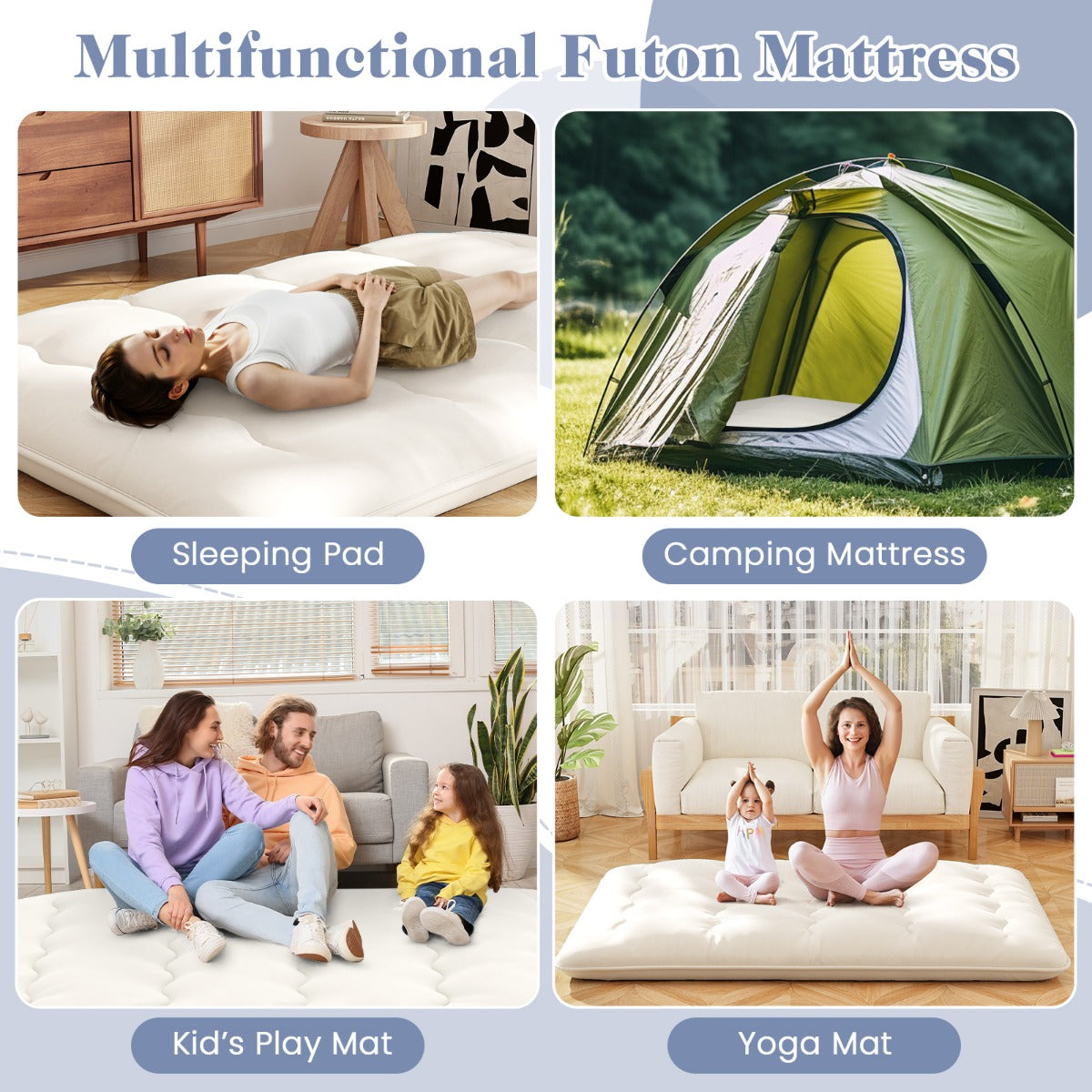 LIVSK Opvouwbare Futon-matras - Hoogwaardige Polyester - Wasbare Microvezelhoes - Veelzijdig voor Thuis en Kamperen - 200 x 140 x