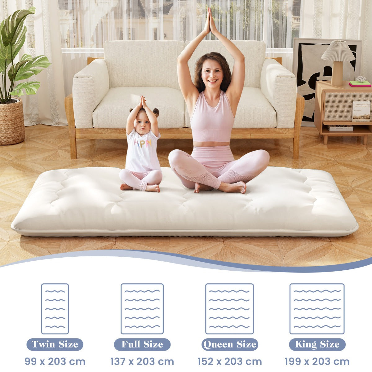 LIVSK Opvouwbare Futon-Matras - Hoogwaardige Polyester Vulling - Wasbare Microvezelhoes - Inclusief Draagtas - 200 x 90 x 10 cm -