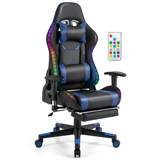 LIVSK LED-gamingstoel - RGB Verlichting met Afstandsbediening - Verstelbare Hoogte en Rugleuning - 360° Draaibaar - Blauw