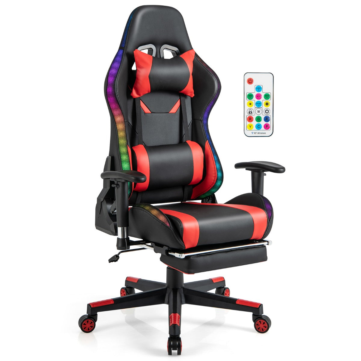 LIVSK LED Gamingstoel - Verstelbaar met RGB Verlichting en Intrekbare Voetensteun - 360° Draaibaar - Tot 160 kg - Rood