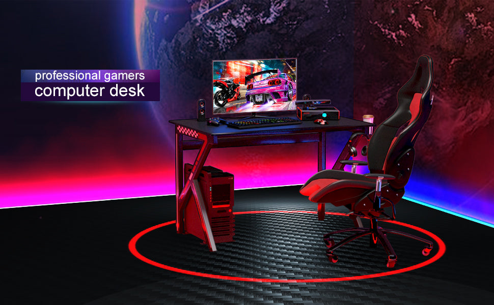LIVSK Gamingtafel - Verstelbare Poten, Hoofdtelefoon- en Bekerhouders - Robuust Staal - 115 x 75 x 76 cm - Zwart