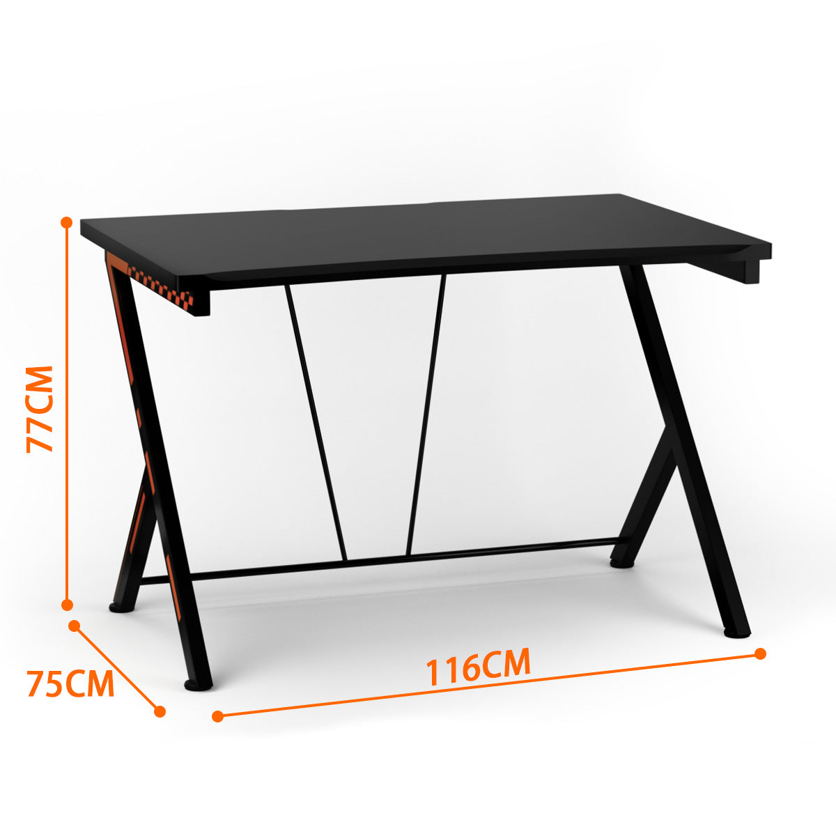 LIVSK Ergonomische Gamingtafel - MDF Tafelblad 116 x 75 cm - Robuust Metalen Frame - Verstelbare Voetkussens - Zwart