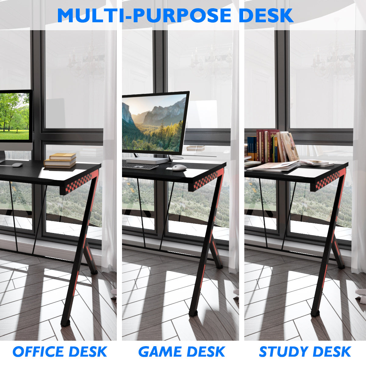 LIVSK Ergonomische Gamingtafel - MDF Tafelblad 116 x 75 cm - Robuust Metalen Frame - Verstelbare Voetkussens - Zwart